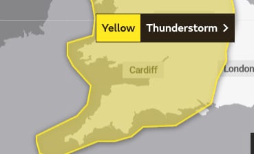 The Met Office has issued a Yellow Warning of thunder fior Monday, Augst 15.
Picture: Met Office