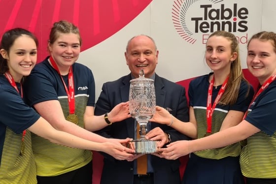 Mari Baldwin, second from left, with the table tennis team