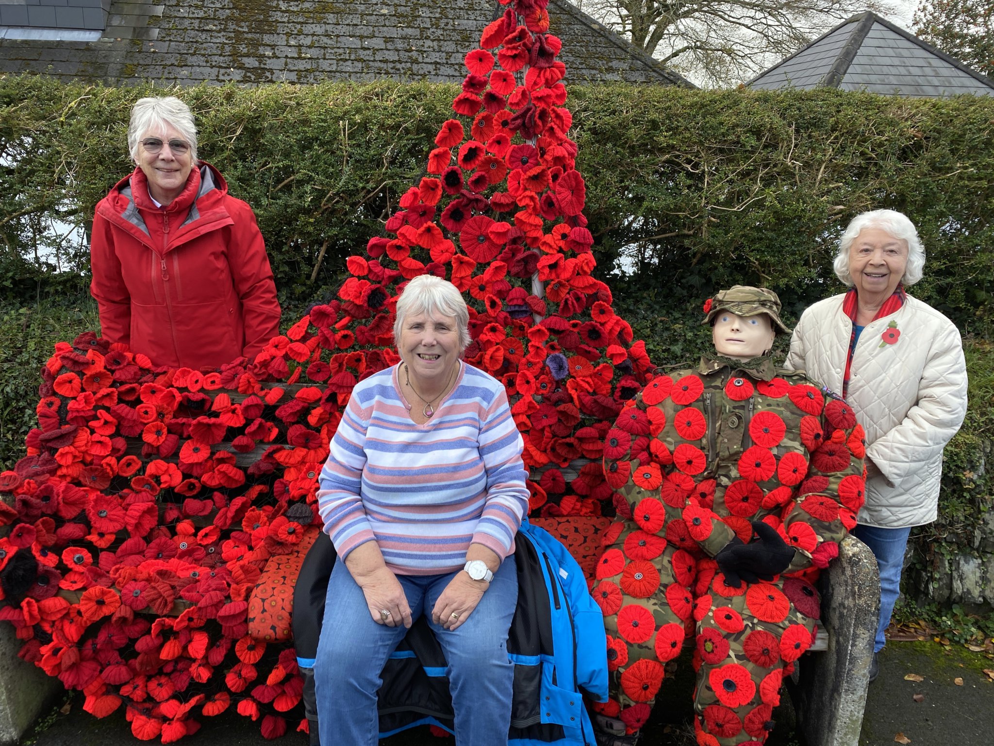 Bench of poppies to remember the fallen