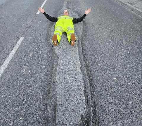 Tavistock's Mr Pothole lies down in crater