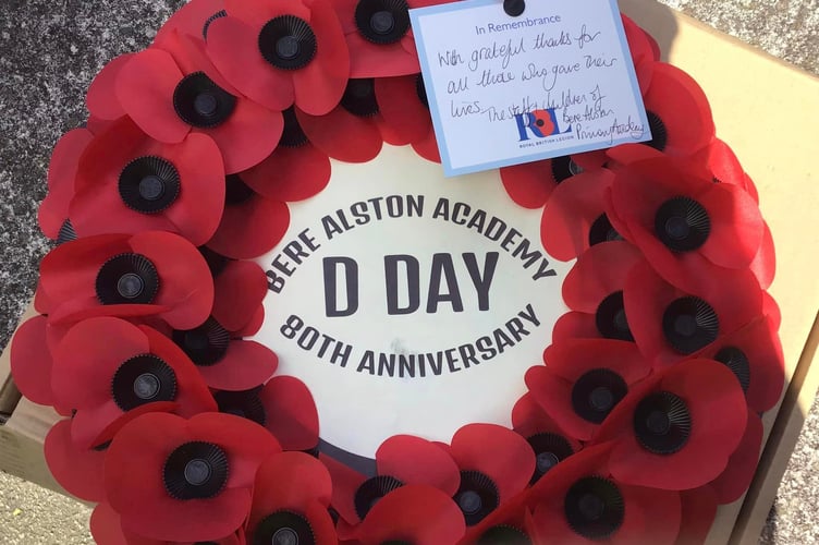 Bere Alston Academy D-Day 80  wreath laid by pupils at the village memorial.