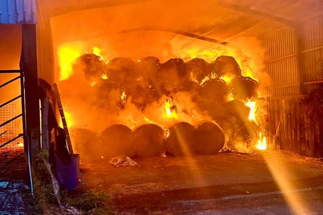 Farm fire sparks hay barn warning