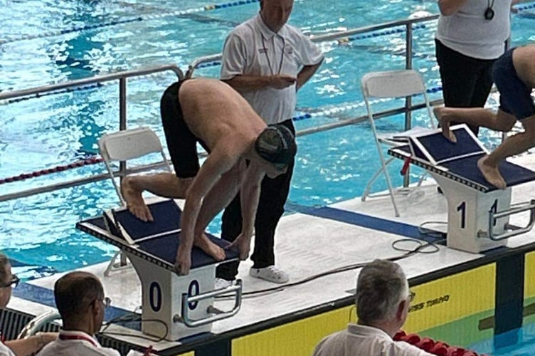 Matthew at the start of a pool event at the Cardiff International open meet