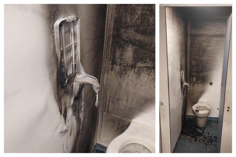 The state of the toilet after the arson