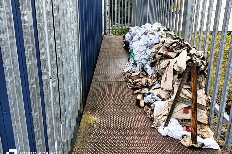 Fire-damaged linen from the A&T Cleaning Services premises fire.