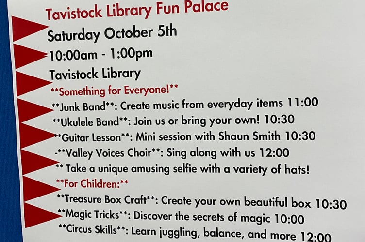 Tavistock Library is inviting anyone with any talent or no talent to come in on Saturday (October 5) to enjoy its Fun Palace event, from 10am to 1pm .