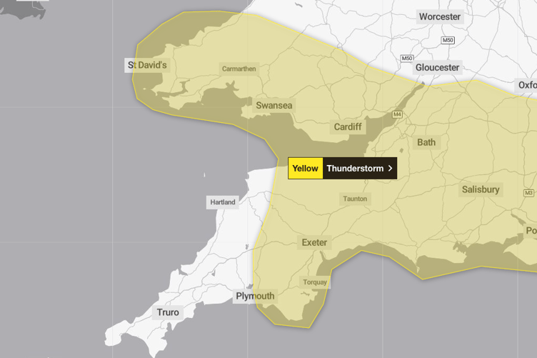 The Met Office has issued a weather warning for thunderstorms. The warning comes into effect from 4pm on Monday, October 7, until midnight.