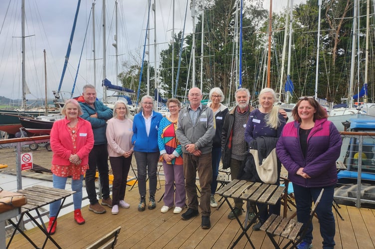 Business  owners gather for their first team meeting at The Yard Cafe at Weir Quay. From left are Sue Jewell – Green Acorn, Terry Hirst – Ramblers Rest, Sara Ross-Thomas – Tamar Valley Camping, Sarah Bartlett – Visit Tamar Valley, Chris – The Yard Cafe, Declan Ross-Thomas – Tamar Valley Camping, Mary Schwarz – Birland Cottage; Peter and DIane Askew – Spring Parc and Nikki Hirst – Ramblers Rest.