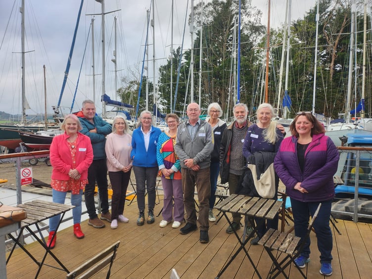 Business owners gather for their first team meeting at The Yard Cafe at Weir Quay. From left are Sue Jewell – Green Acorn, Terry Hirst – Ramblers Rest, Sara Ross-Thomas – Tamar Valley Camping, Sarah Bartlett – Visit Tamar Valley, Chris – The Yard Cafe, Declan Ross-Thomas – Tamar Valley Camping, Mary Schwarz – Birland Cottage; Peter and DIane Askew – Spring Parc and Nikki Hirst – Ramblers Rest.