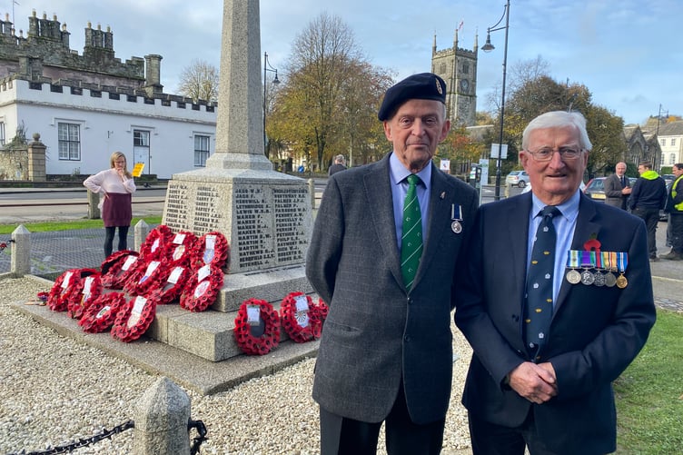 Garth Sander and Tony Sherlock remember lost comrades at Tavistock Armistice Day service.