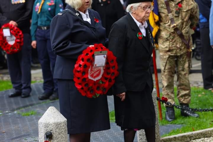 Veterans lay wreaths at Tavistock War Memorial for Remembrance Sunday.