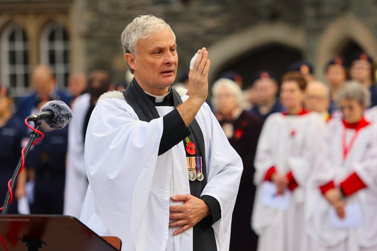 The Rev Matt XX at takes the Tavistock Remembrance Sunday service at the war memorial