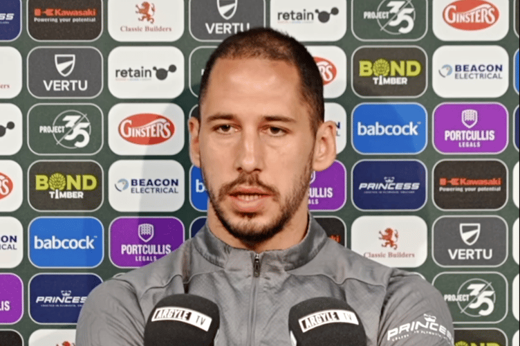 Plymouth Argyle defender Nikola Katic addresses the media ahead of his side's clash with Swansea City