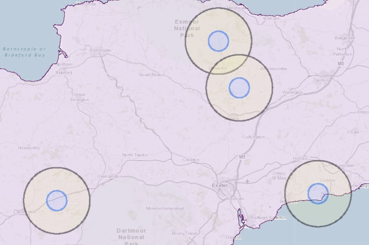 The Devon bird flu protection and surveillance zones at Tiverton, near Dulverton, at Lifton in West Devon and near Seaton in East Devon.
