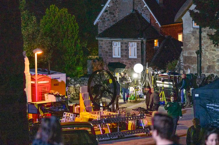 Harry Potter night filming at Lustleigh, Devon. // A village blighted by potholes is celebrating long-awaited repairs 'as if by magic' - thanks to Harry Potter being filmed there. Residents in Lustleigh in Devon have been complaining about the state of its roads and lanes for years - with a special 'pothole' reporting service set up. But while a volunteer group has tried to fix holes where they can - the arrival of the Harry Potter film crew and some wizardry intervention has finally helped fill them in. The village on the edge of Dartmoor is being used for filming of the new HBO series and revival of the iconic JK Rowling franchise - after the cast and crew moved the set from Cornwall to Devon this week.