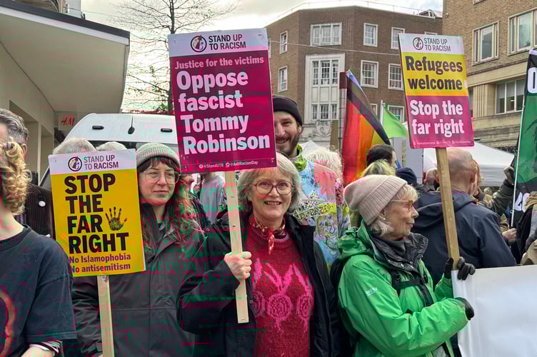 Placards at the Exeter is for Everyone counter protest.  AQ 6288