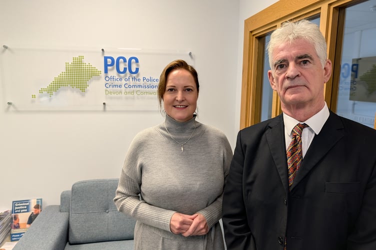 Police and Crime Commissioner Alison Hernandez with Diarmuid MacDonagh of Newsquest.