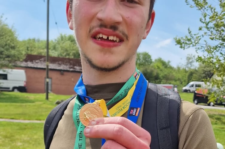 Damien Bowyer, of Tavistock, is delighted after finishing the Ten Tors Jubilee Challenge with a gold medal.