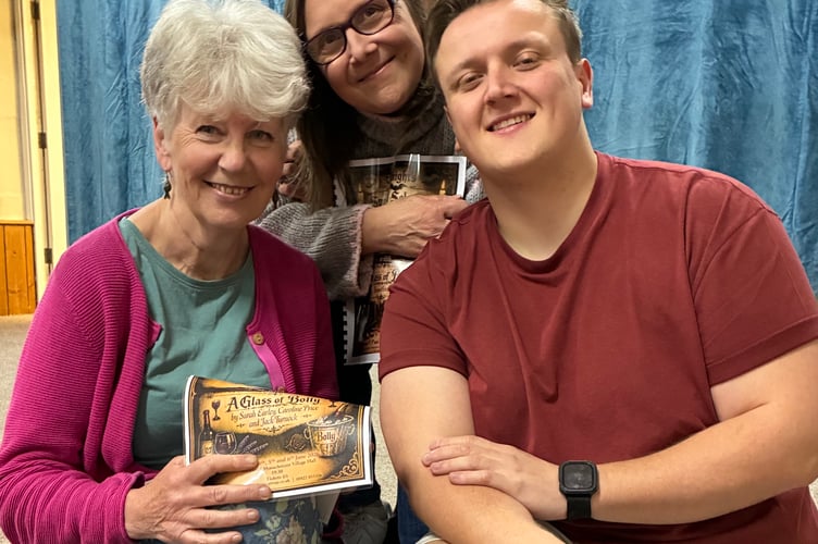 The writers of 'A Glass of Bolly' play being performed in Buckland Monachorum Village Hall