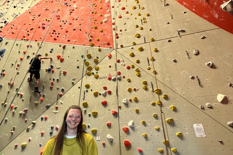 Ike Green at the climbing wall in Plymouth Life Centre.