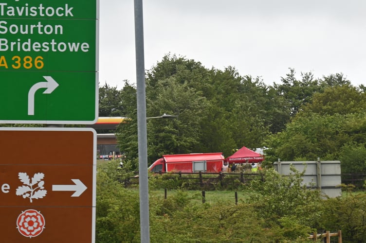 The scene close to the Sourton services.