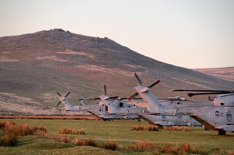 Royal Navy helicopters at Okehampton Camp