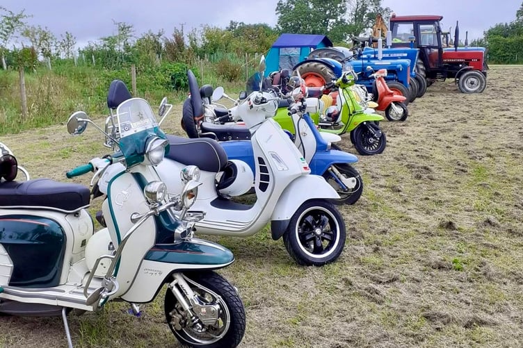 A highly polished parade of scooters at Harlings Farm open day during the national Open Farm Sunday weekend to raise funds for its social enterprise Daniel's Ride.
