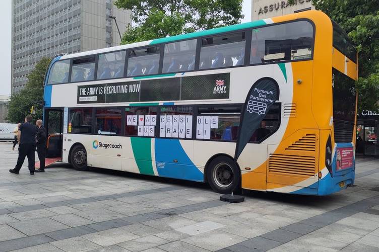 A Stagecoach bus at a public event promoting bus travel in Plymouth recently.