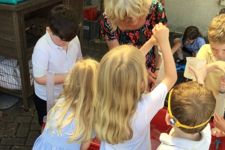 Bere Alston Primary School children enjoy adapted maths lessons in the shade during the heatwave.