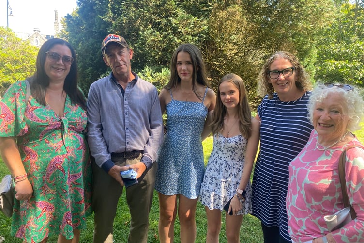 A family celebration: Tavistock College GCSE year 11 graduation ceremony at Tavistock's St Eustachius' Church. Left to right: Rachel Dodd and Neil Roots (parents of Imogen), Imogen Roots and friend Liv Scutt, Hannah Creasy and Nanna 'P'.