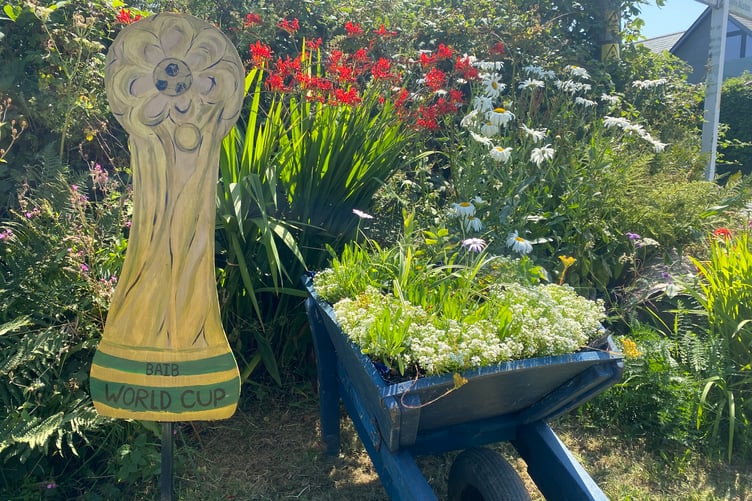A Football World Cup themed display for Bere Alston In Bloom judging.