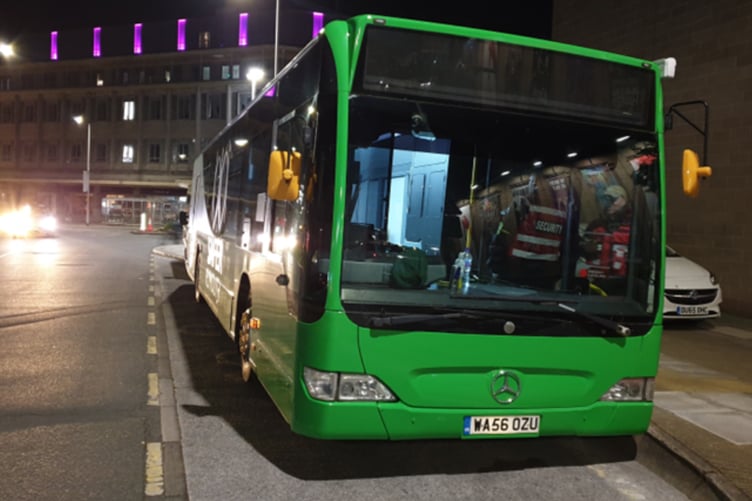 The Safe Bus offers medical care, phone charging facilities, drinking water and practical assistance to help people get home safely